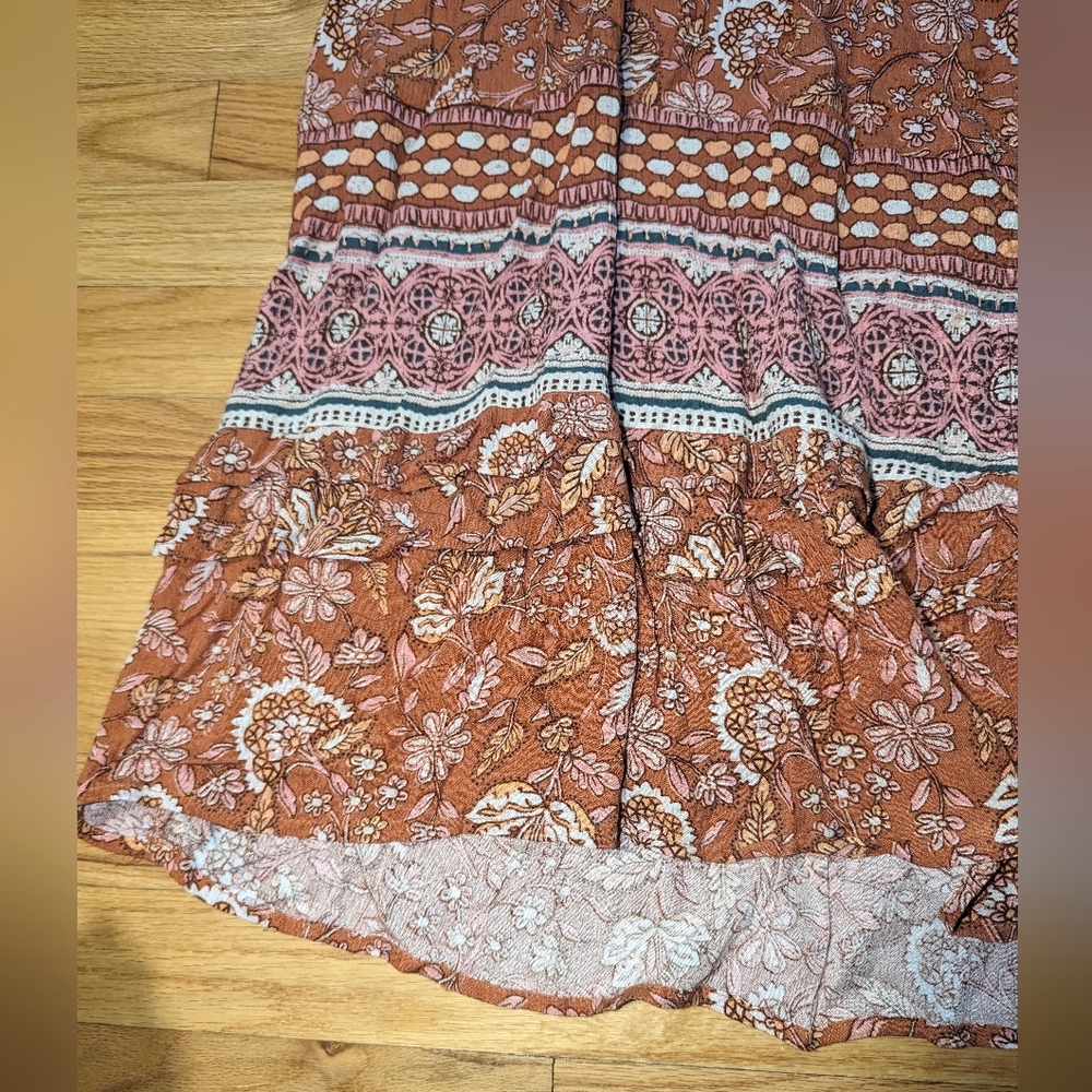LARGE Iced Latte Flutter Short Sleeve Smocked Dress Pockets Knox Rose Floral - Picture 8 of 10